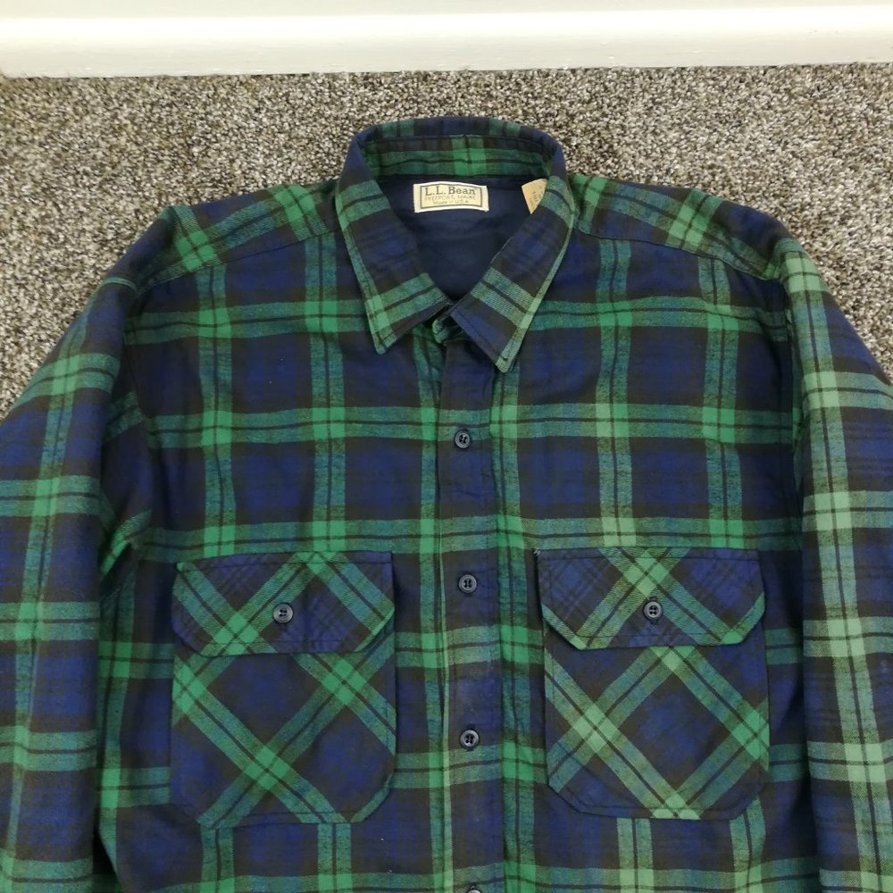 VTG LL Bean Jacket Thinsulate Flannel Quilted Blackwatch Plaid Mens Large Tall